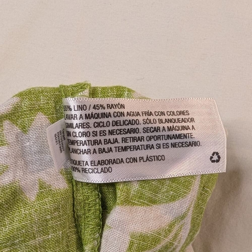 Linen Blend Floral Print Blouse Top Shirt 1X Lime Green White Cottage Feminine - Picture 8 of 9
